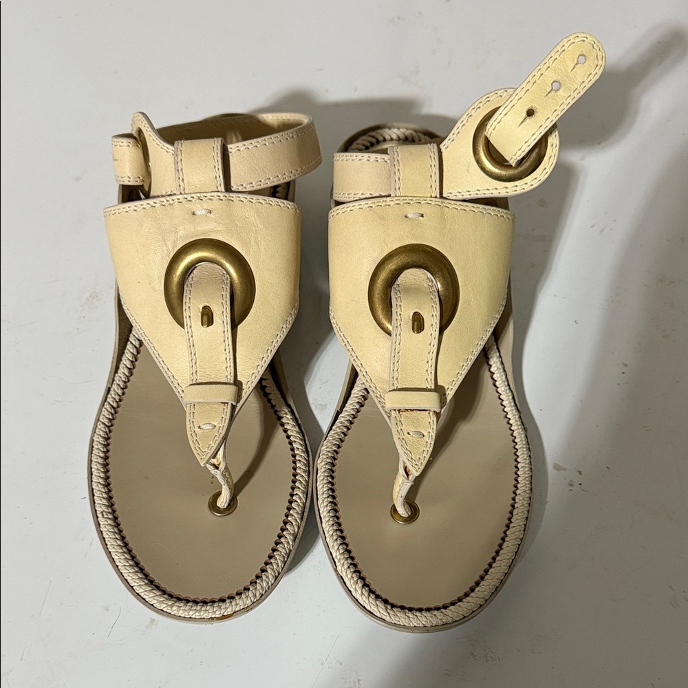 Salvatore Ferragamo Tan Sandals with Gold Buckles